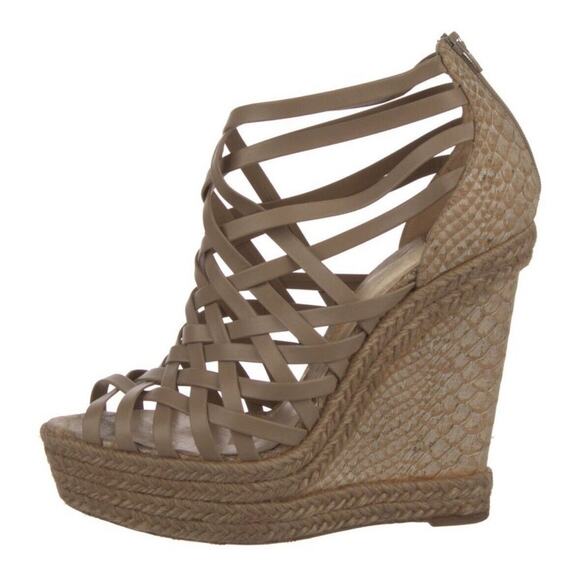 CHRISTIAN LOUBOUTIN TRAMONTAGNE RED BOTTOM ESPADRILLE WEDGE SNAKESKIN SIZE 39 - Picture 1 of 6